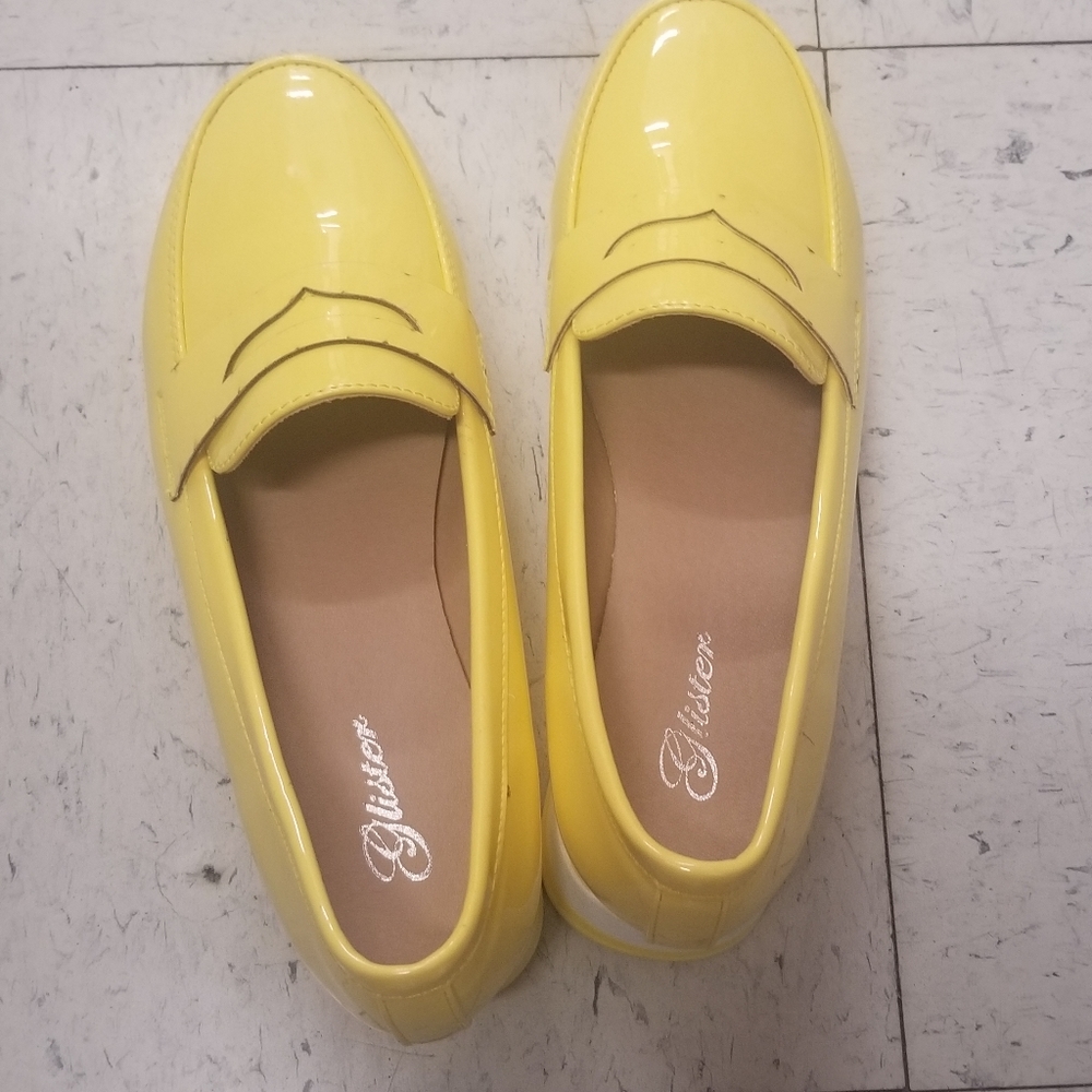 Women's Yellow Patent Slip On Loafers - Picture 3 of 5